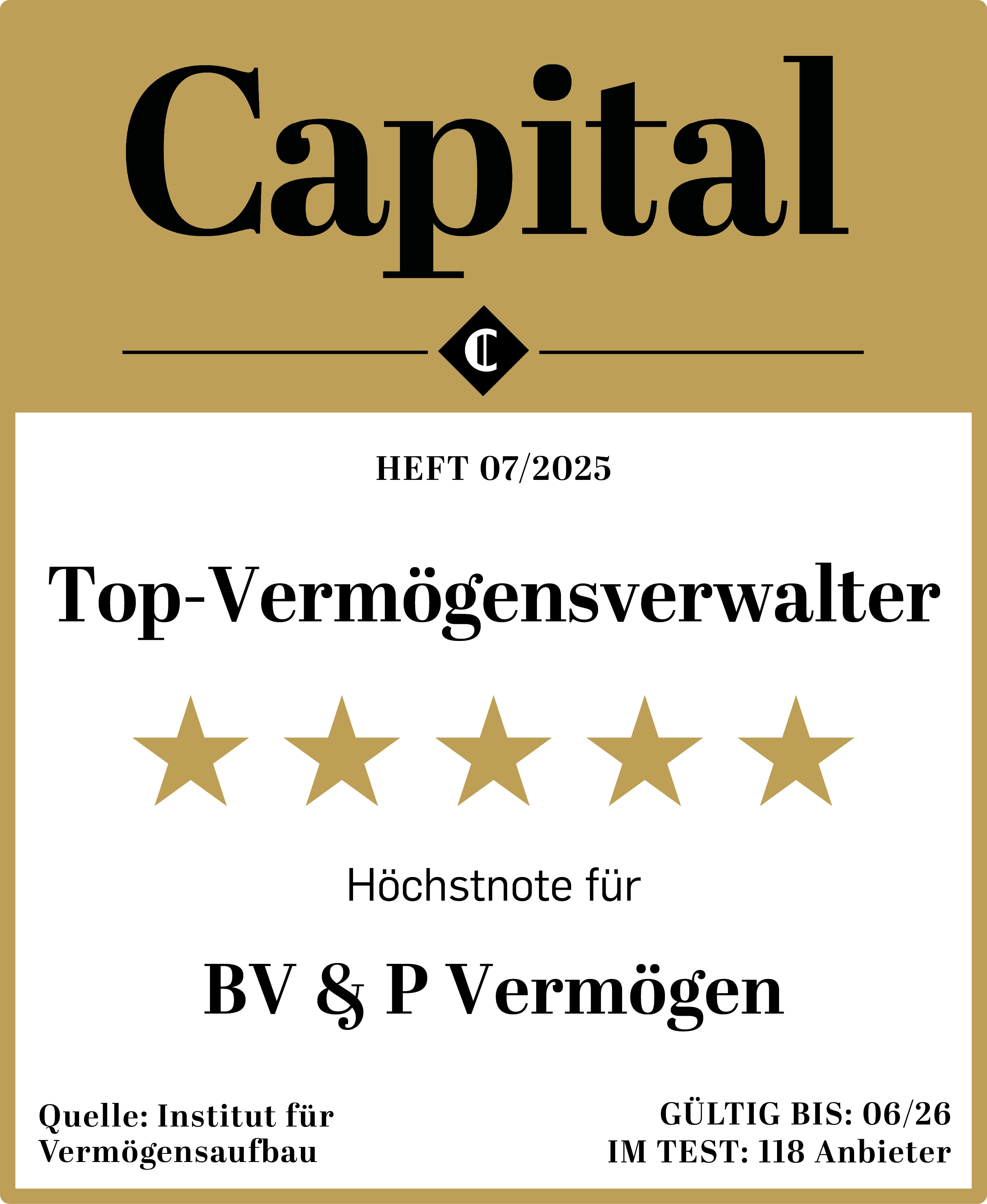 CAPITAL Auszeichnung „Top Vermögensverwalter“ 2025